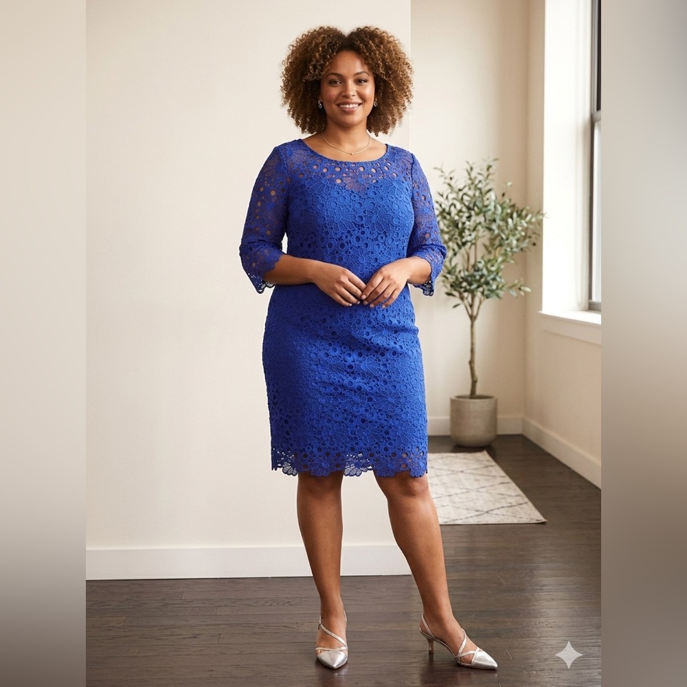 Karen Olivier Lace Sheath Dress in Royal Blue